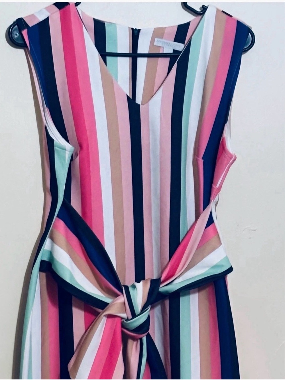 New York & Company Multicolor Vertical Stripe Tie-Front Tunic